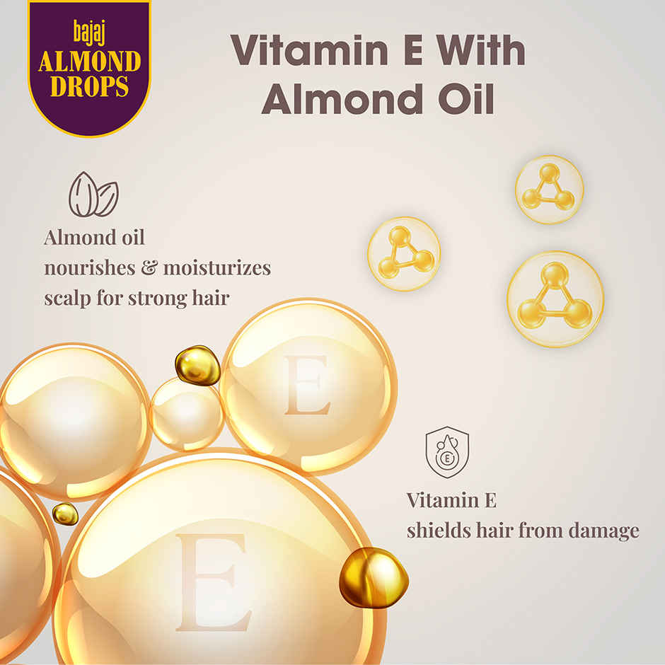 Bajaj Almond Drops Hair Serum with Almond Oil & Vitamin E, Nourishes Dry & Frizzy Hair up to 48 hrs
