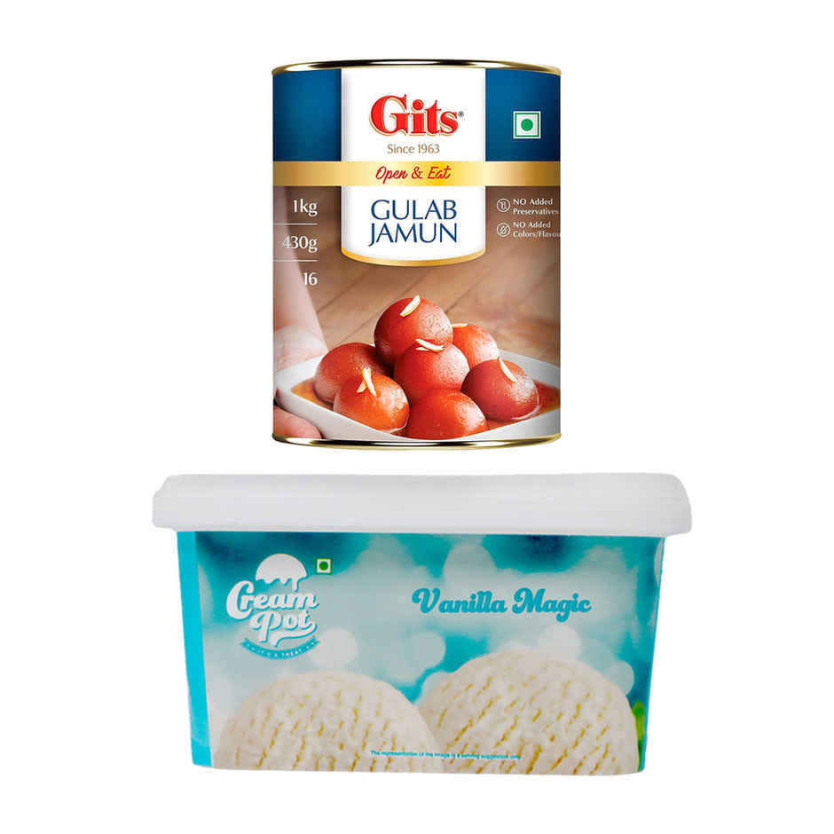 Cream Pot Vanilla(1l) & Gits Gulab Jamun Open & Eat (Tin)(1kg) Combo