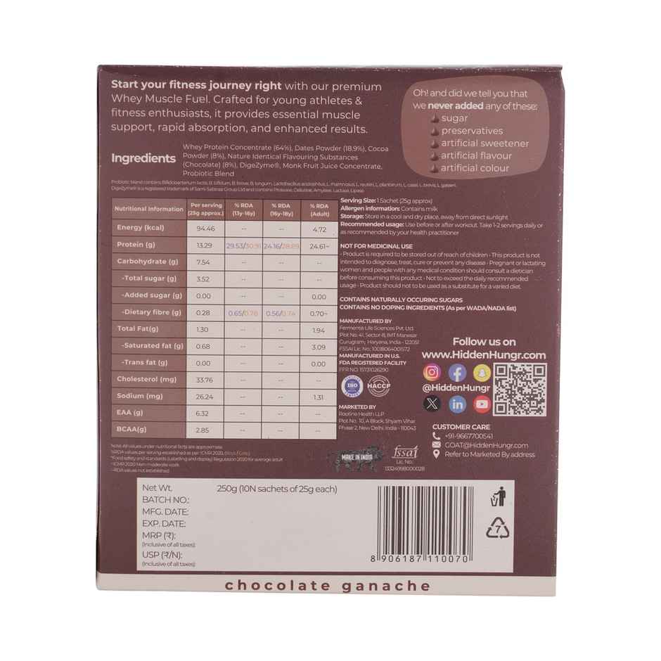 Hidden Hungr Whey Protein Muscle Fuel- Chocolate Ganache