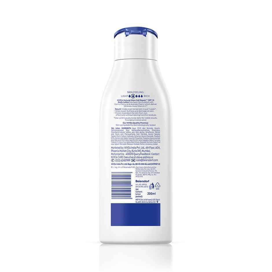 NIVEA Natural Glow Cell Repair Body Lotion For Even Toned & Smooth Skin | SPF 15 & 50 X Vitamin C