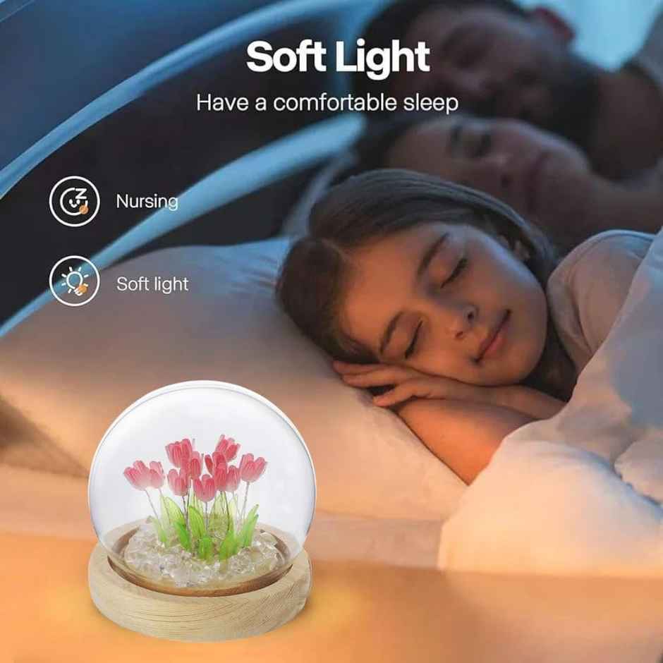 Hashwow Romantic Round Tulip Night Light Lamp Elegant Led Ball Lamp, Includes 9 Diy Tulip Flowers