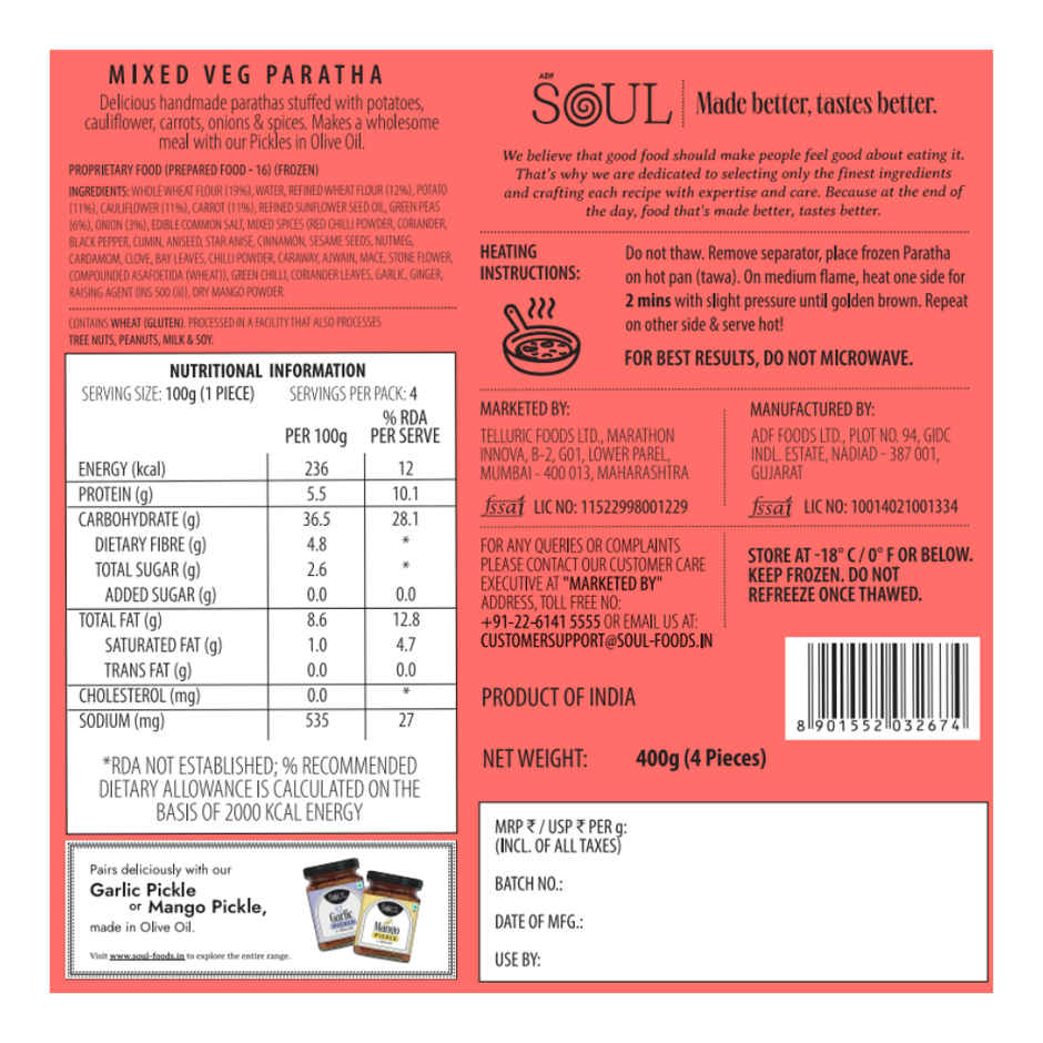 Adf Soul Mixed Veg Paratha