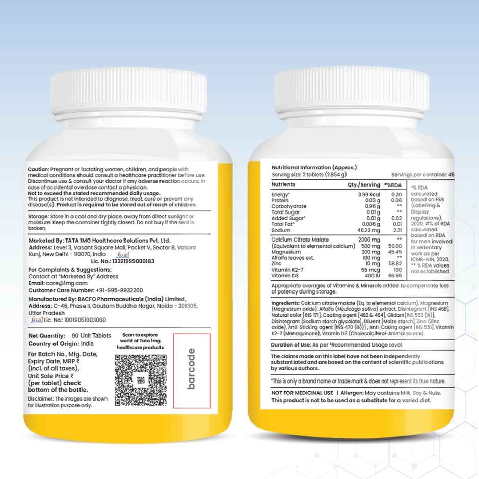 Tata 1mg Calcium Vitamin D3 Tablet Pack Of 90