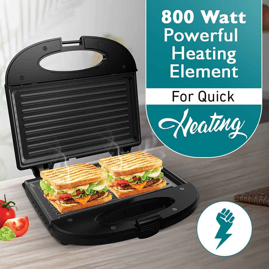 Crompton Insta Serve Grill 800 Watts Sandwich Maker with Powerful Heating Element | Black