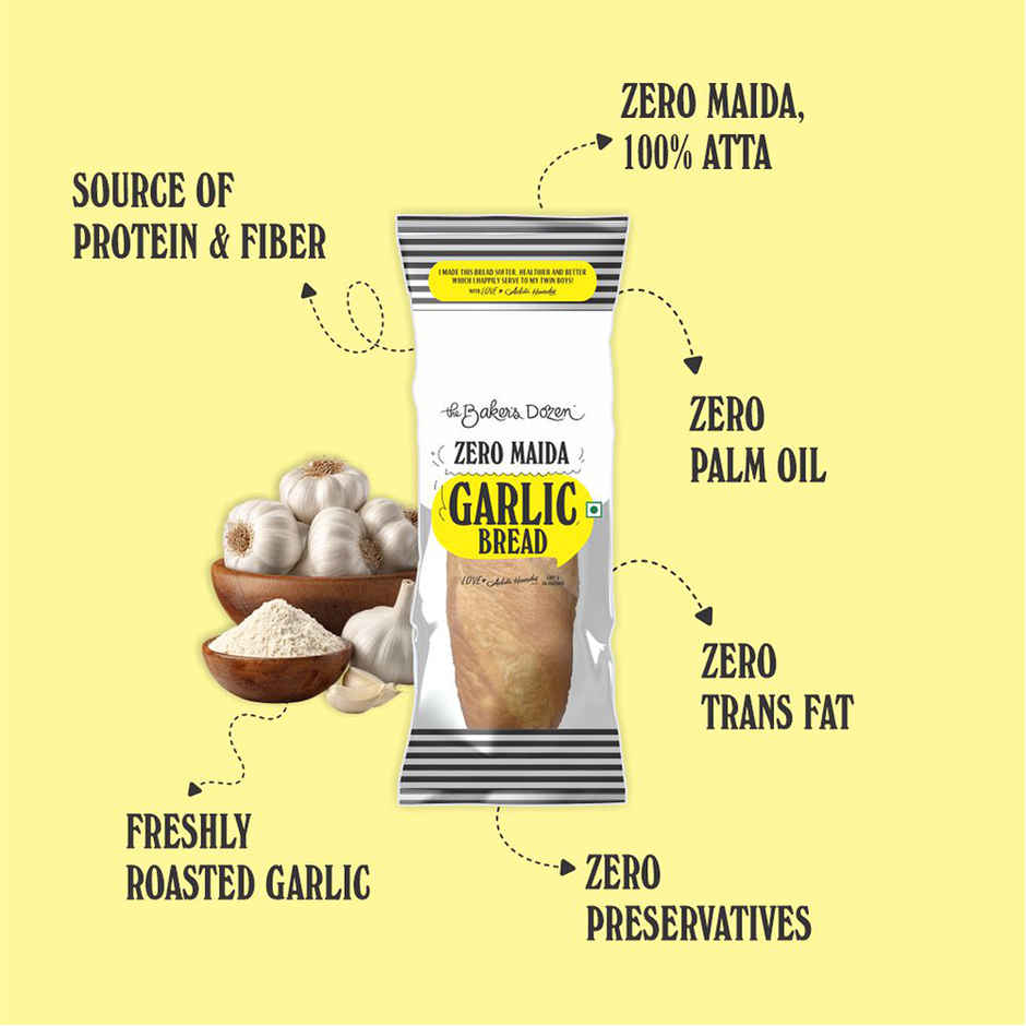 The Baker's Dozen Zero Maida Garlic Bread | Whole wheat | Atta Bread | No Maida | Clean label