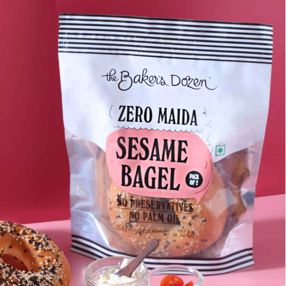 The Baker's Dozen Pure Whole Wheat Bagel Seasame Bread | Zero Maida | No Palm Oil No Preservative