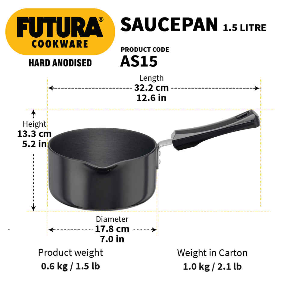 Hawkins Futura Hard Anodised Saucepan | 1.5 L | Black