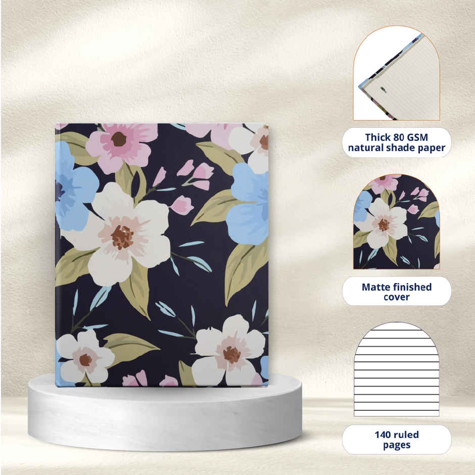 Papboo Floral Single Ruled Hardbound Notebook Diary, (22 X 17.5 Cm, 80 Gsm, 140 Pages