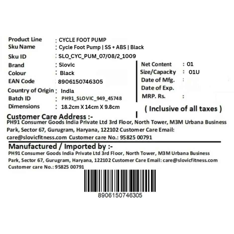 Slovic Cycle Air Foot Pump with Meter for Bike, Car Tyres, Football & More