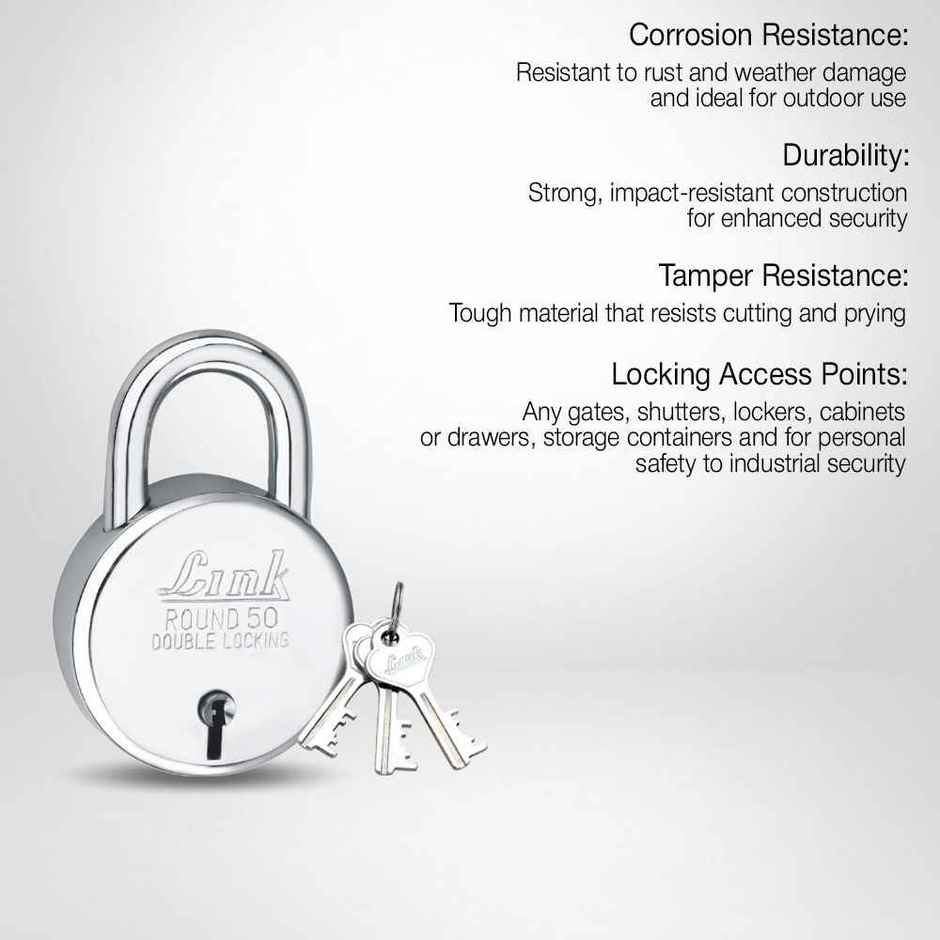 Link New Round Stainless steel Padlock | 50 mm | 3 keys