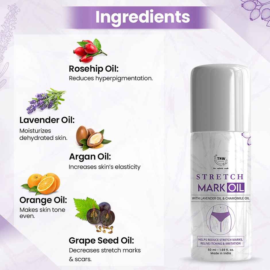 The Natural Wash Stretch Mark Oil with Roll-On for Scars & Pigmentation | Lavender & Chamomile Oil