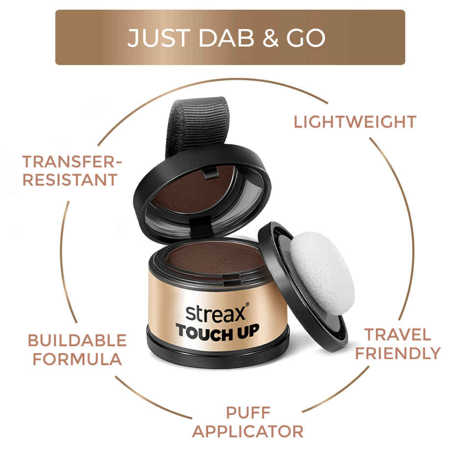 Streax Root Touch Up Powder, Brown, Covers Grey Hair & Bald Patches Instantly