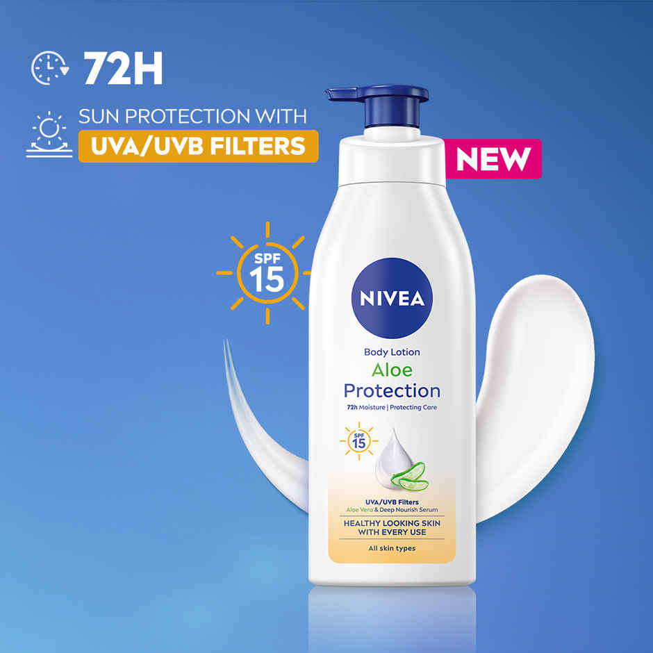 NIVEA Aloe Protection Body Lotion SPF 15|Aloe Vera Extracts & Deep Moisture Serum|Men & Women