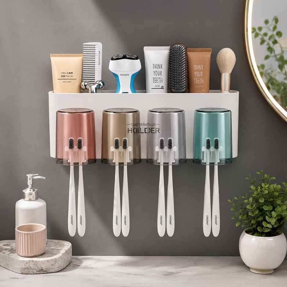 Zedak Wall Mounted Self Adhesive Toothbrush Holder | ABS Plastic | White