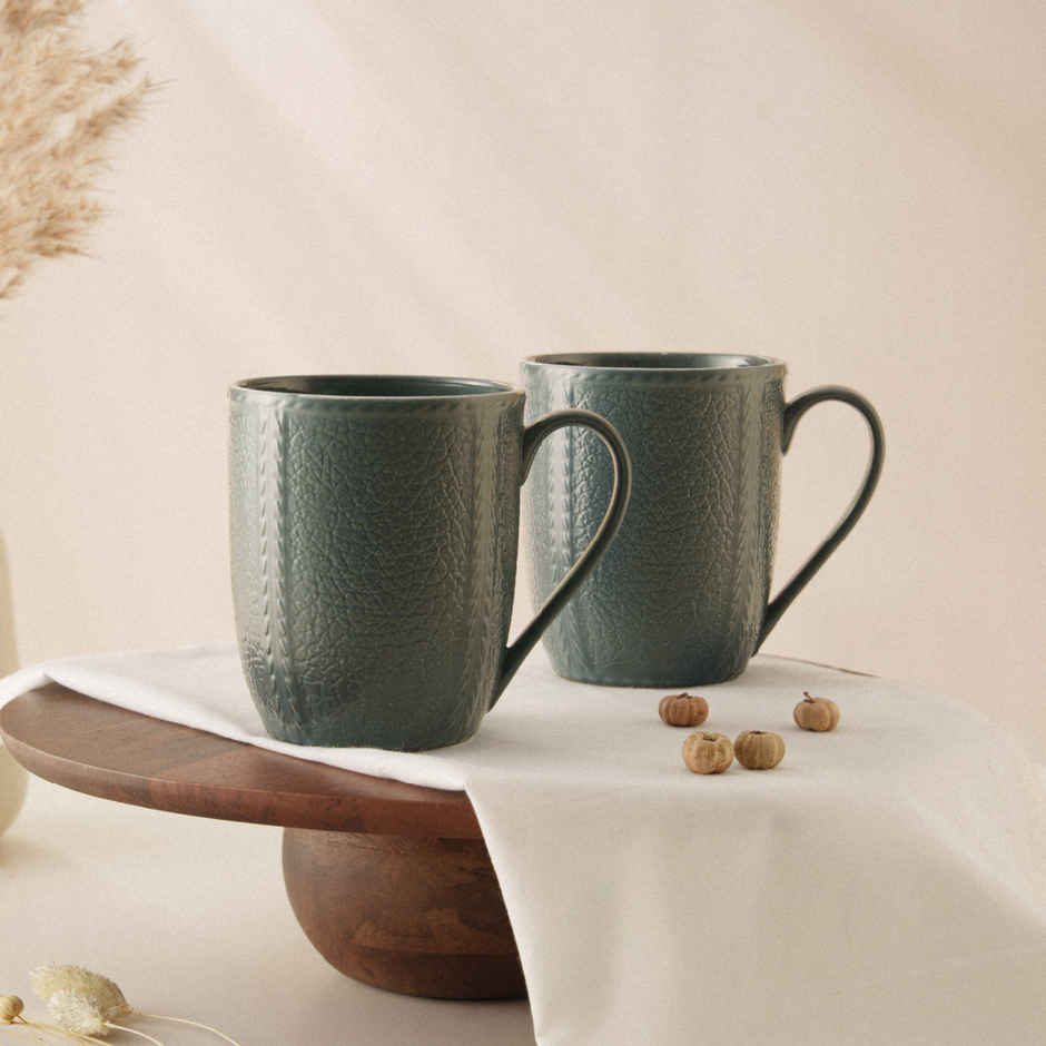 Borosil Porcelia Elva Slate Tea Coffee Porcelain Mug Set Microwave Dishwasher Safe