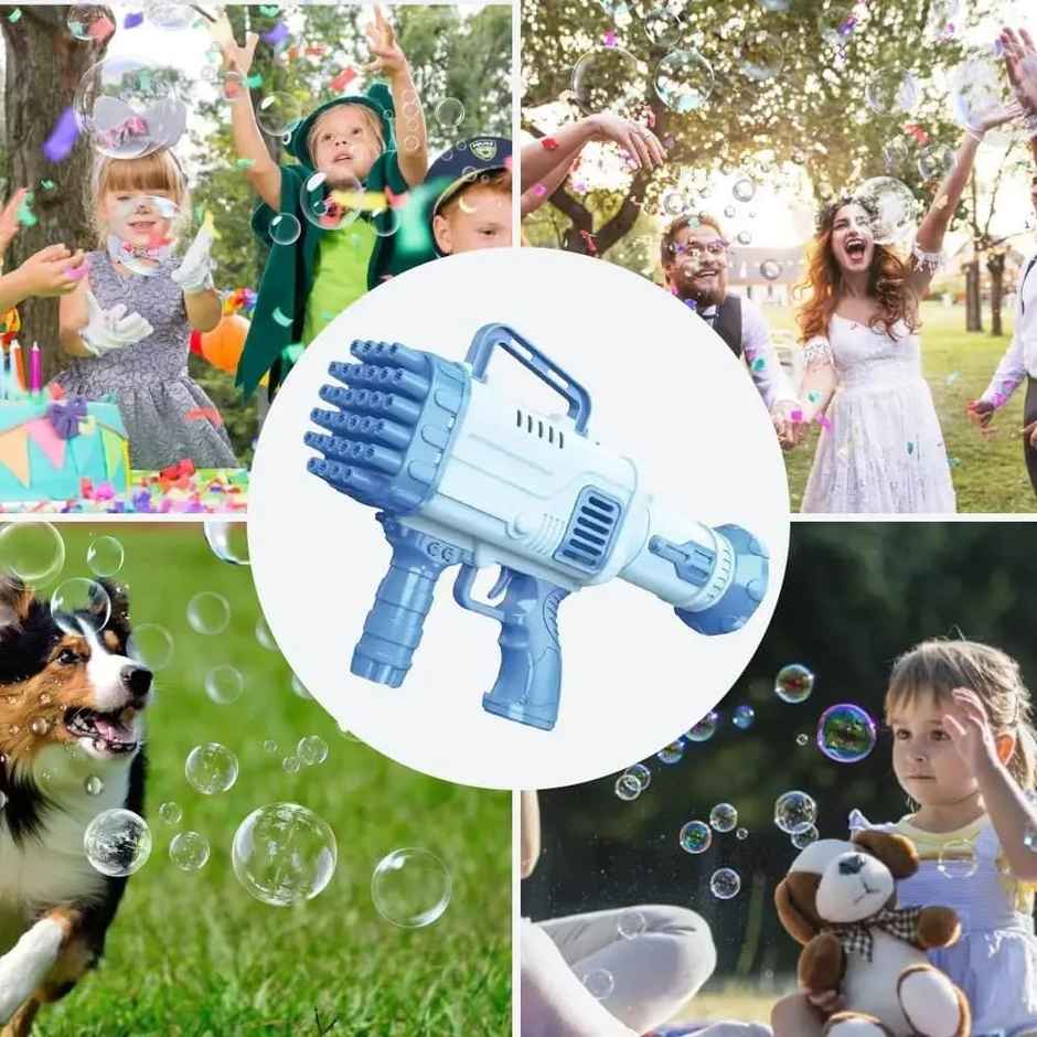 Chigy Wooh 32-Hole Bubble Gun with Soap Solution for Kids | Assorted