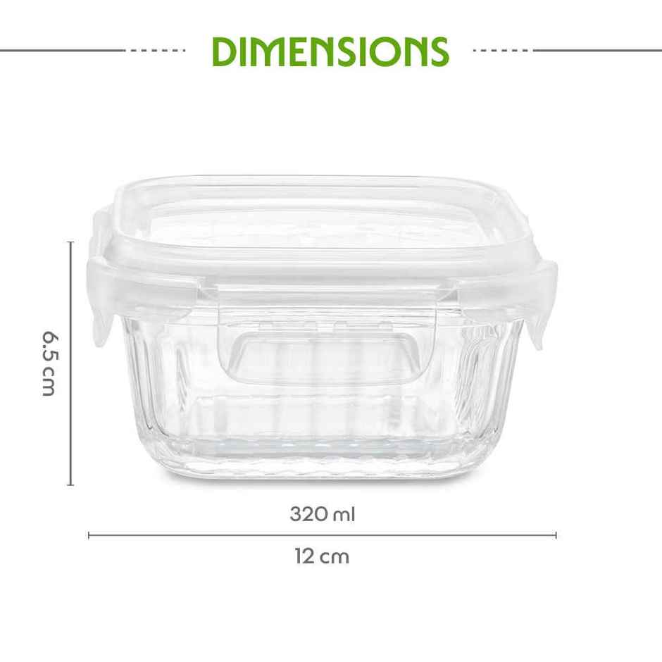 Borosil Fluted Klip N Store Square Food Storage Container Borosilicate Glass Microwave Safe