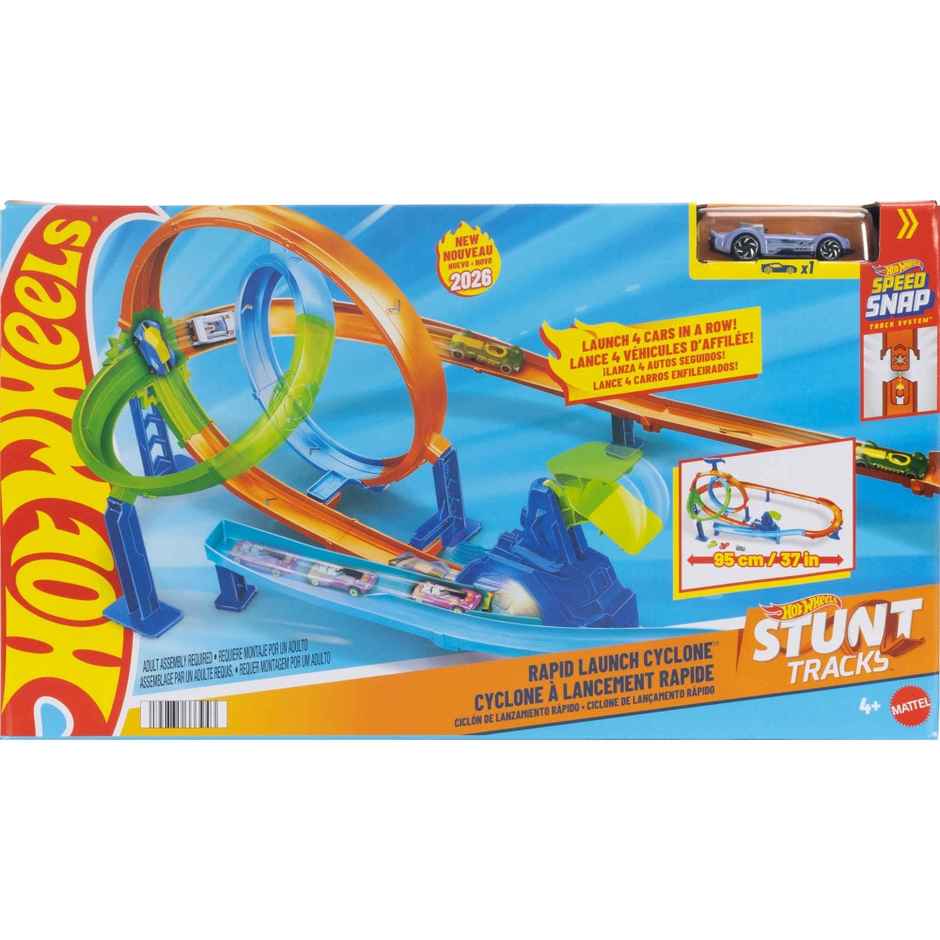 Hot Wheels Stunt Tracks Rapid Launch Cyclone Track Set and 1:64 Scale Die Cast Toy Car