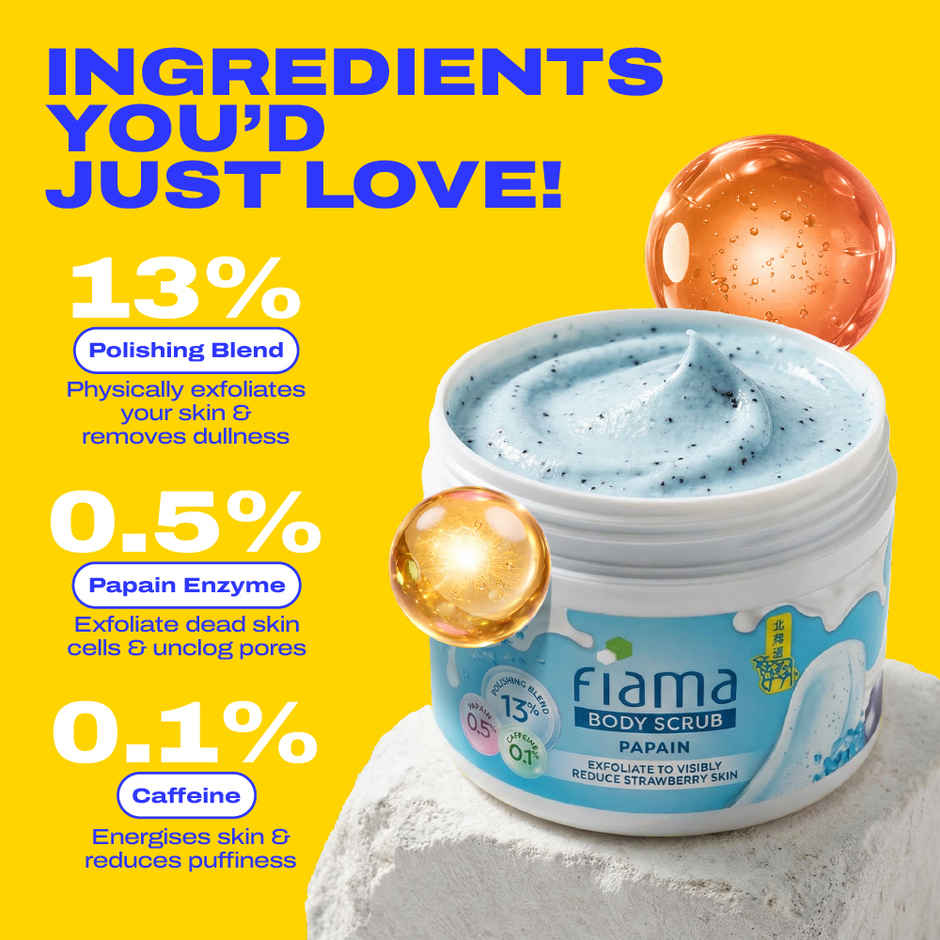 Fiama Strawberry Skin Polishing Body Scrub, with Papain Enzyme For Polished Glow