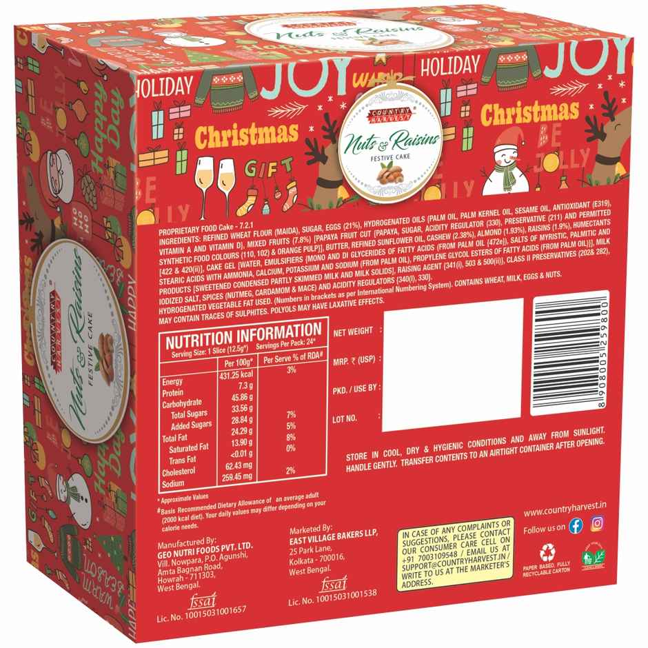 Country Harvest Festive Cake Nuts And Raisins
