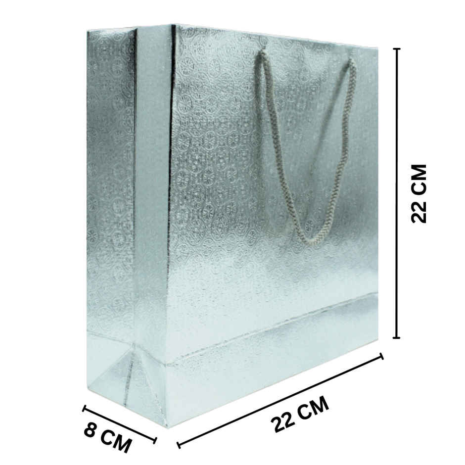 Silver Paper Bag | 9 x 9 x 3 Inch | Assorted Design | Se7en