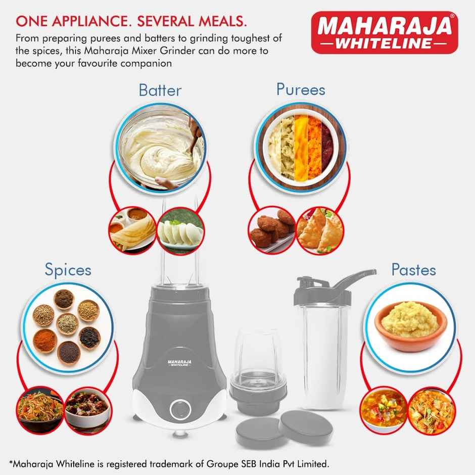Maharaja Whiteline Xpress Blend Mixer Grinder - Mx - 280 | 400 Watt | 3 Jars - Black & White