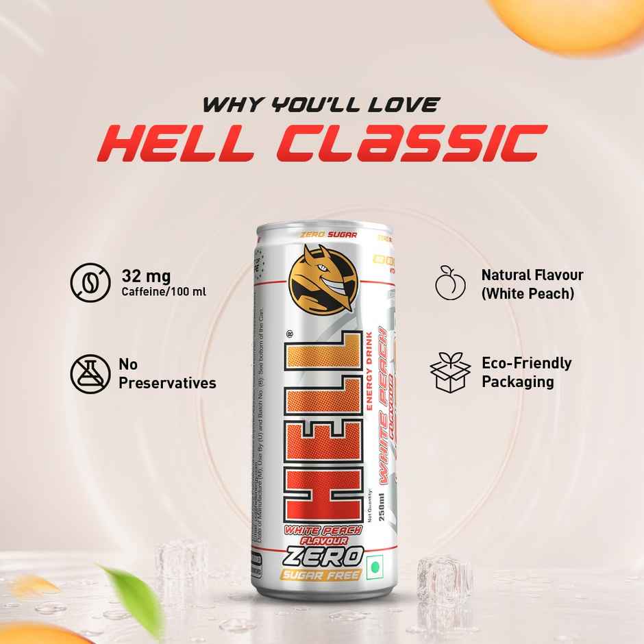 Hell Energy Zero White Peach Energy Drink