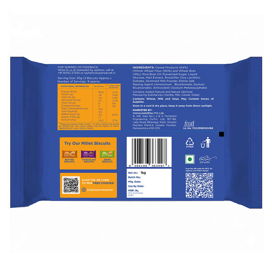 Open Secret Healthy Digestive Biscuit | 0% Maida, 0% Palm Oil, High Fibre | Goodness of Atta