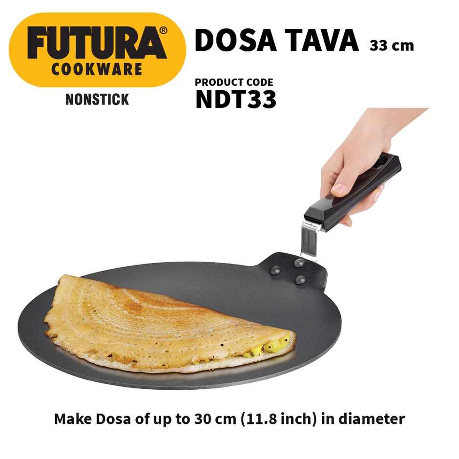 Hawkins Futura 33 Cm Dosa Tava Non Stick Dosa Tawa Big Dosa Tawa - Black
