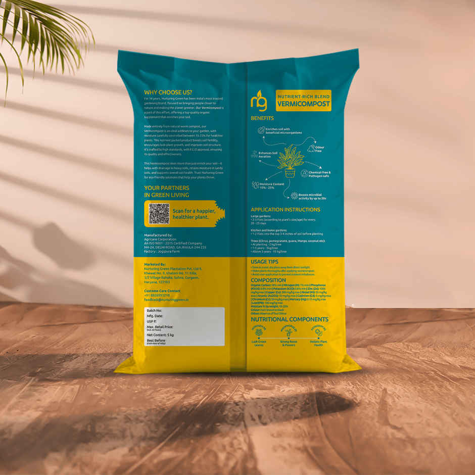 Nurturing Green - Vermicompost | 5kg | Nutrient-Rich Organic Fertilizer | Manure for Plants