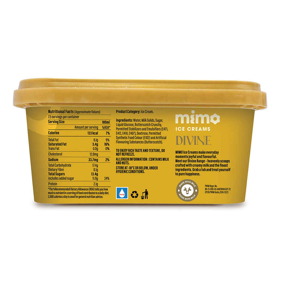 Mimo Crunchy Butterscotch Divine Ice Cream Tub