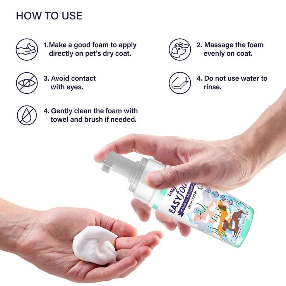 Lozalo Easy Foam Waterless Pet Shampoo | Sulphate-Free | Shikakai Extract