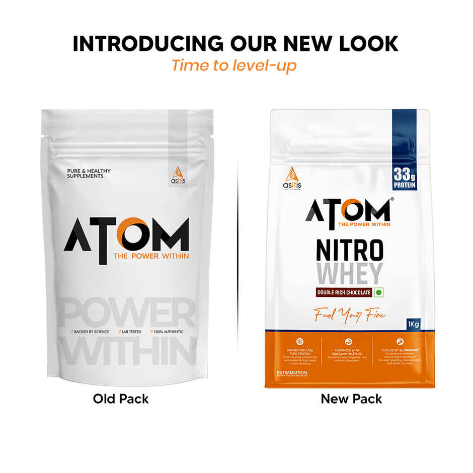 AS-IT-IS Nutrition ATOM Nitro Whey with Creasure 1kg | Double Rich Chocolate