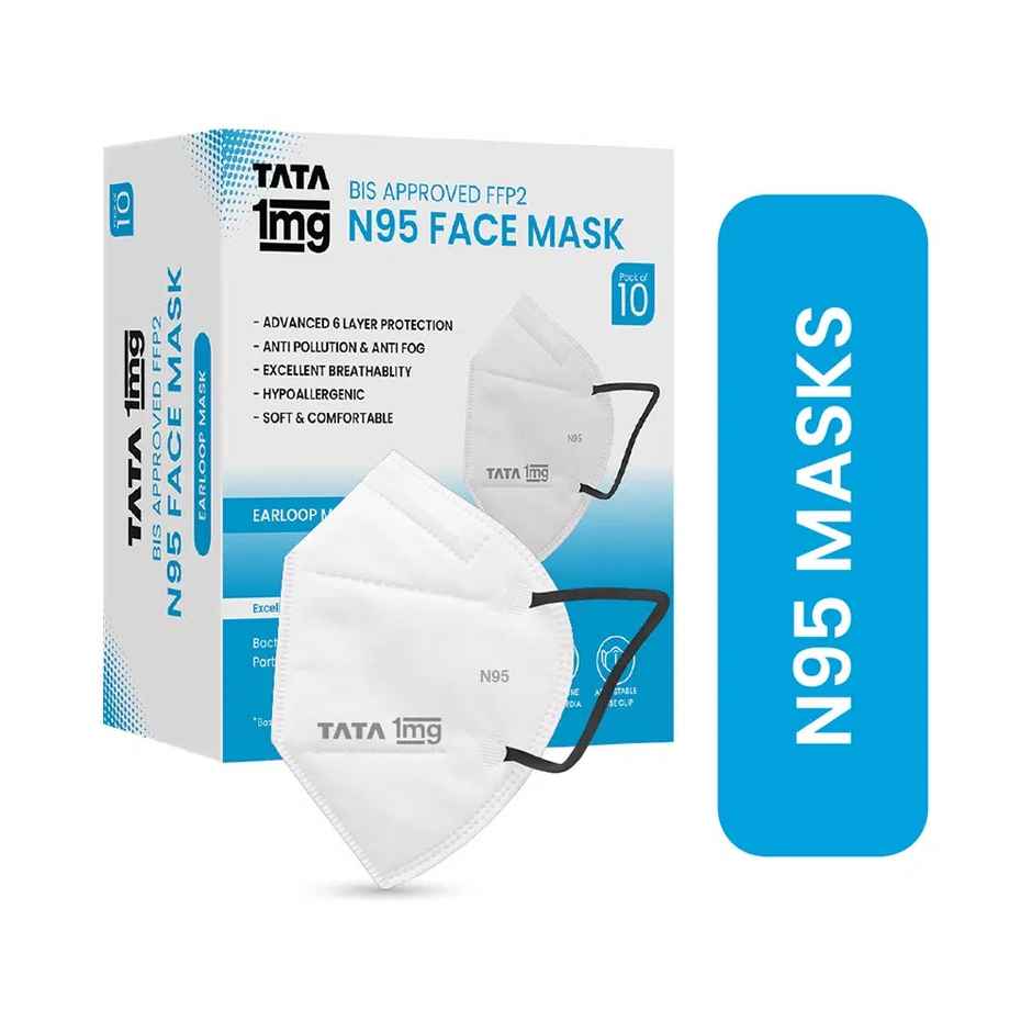 Tata 1mg Bis Approved Ffp2 N95 Mask White Pack Of 10
