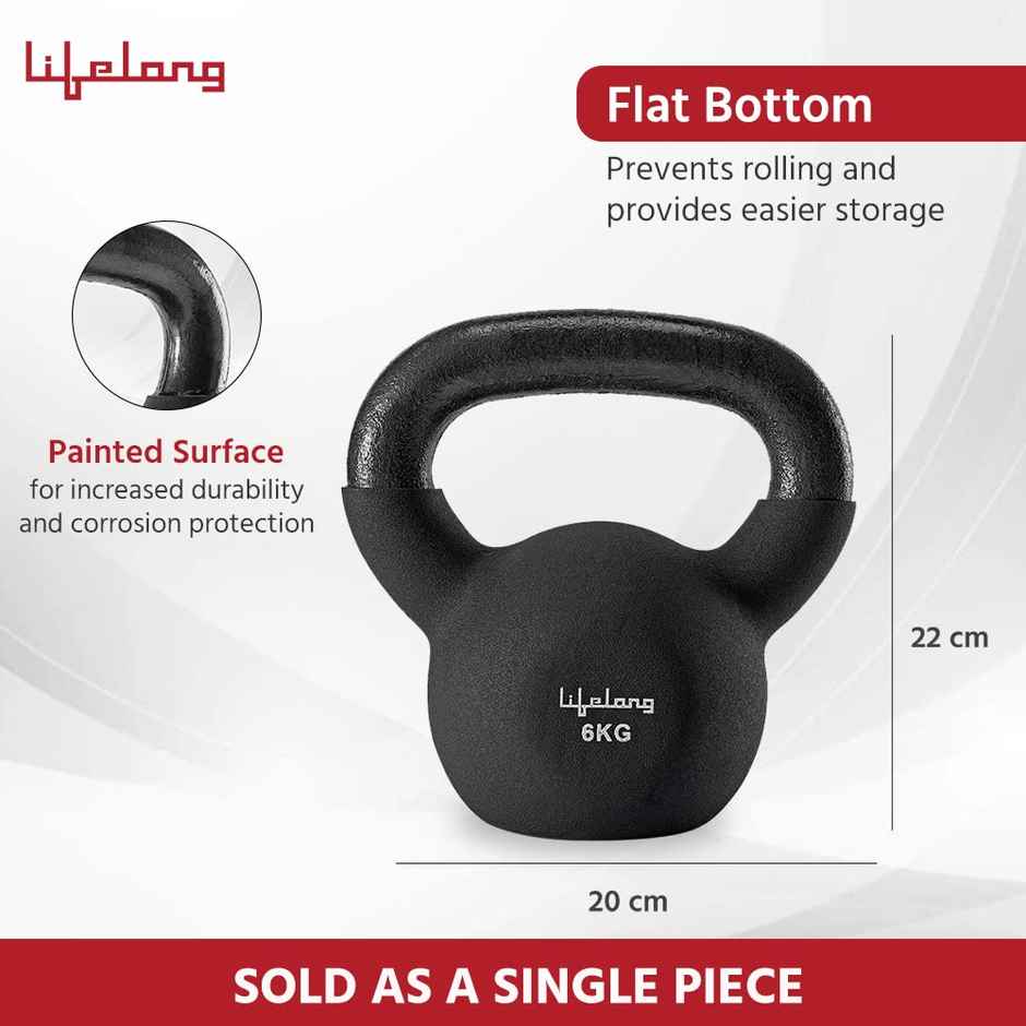 Lifelong Cast Iron, Neoprene Kettlebell (6 kg X 1) | Black | Home Gym | Home Workout