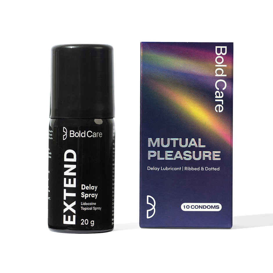 Bold Care Extend Delay Spray With Lidocaine 10% (20g) & Bold Care 404 Mutual Pleasure Condoms For Men (Pack Of 10) (10pc) Combo
