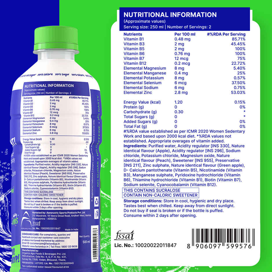 Fast&Up Dryp Vitamin Water | Zero Sugar - Zero Calories - Apple Flavour