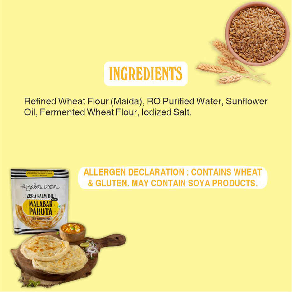The Baker's Dozen Zero Palm Oil Malabar Parota | Wheat Paratha | Ready to Eat | Ready to Cook