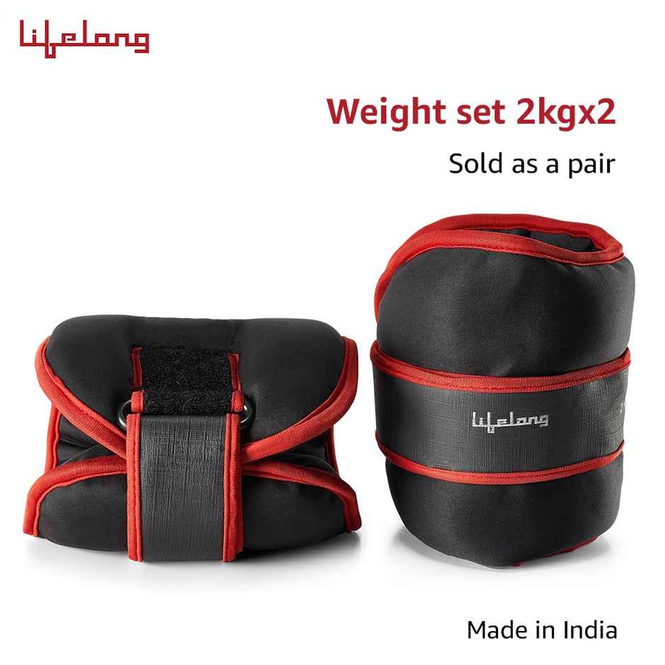 Lifelong Adjustable Ankle Weights for Workout | Black & Red | 2 x 2 kg