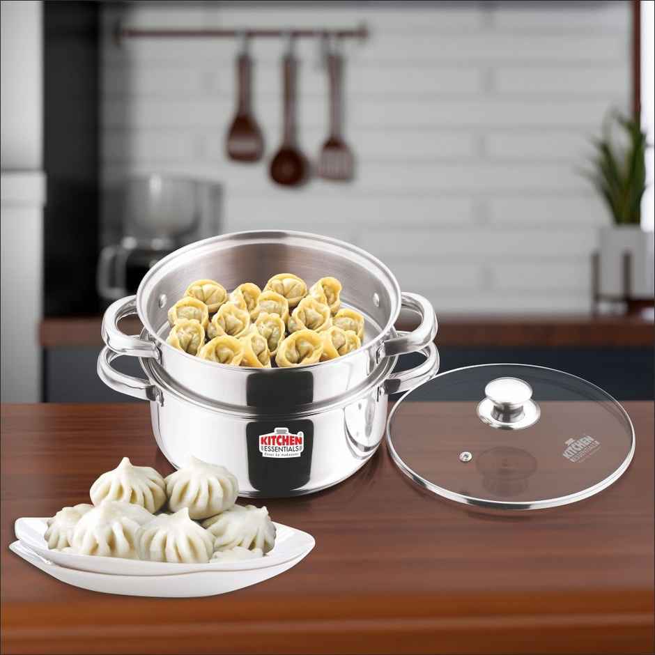 Kitchen Essentials Induction Bottom Modak Maker With Glass Lid (2 Tier) - 20.00 Cm