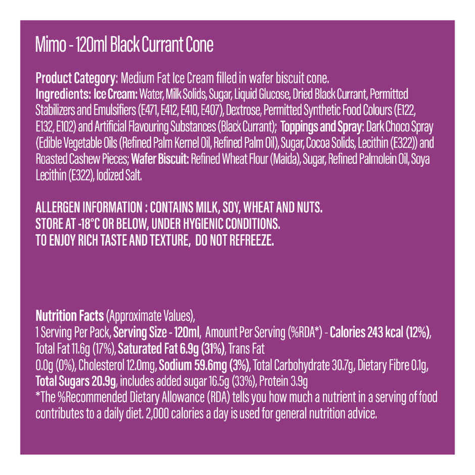 Mimo Crave Cone Black Currant Ice Cream | Creamy & Enjoyable