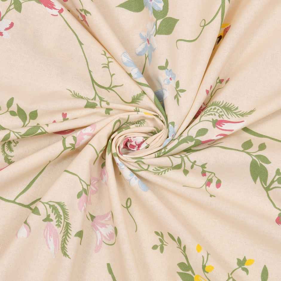 Haus & Kinder Peach Floral Single Bedsheet - 100% Cotton (145x225cm)