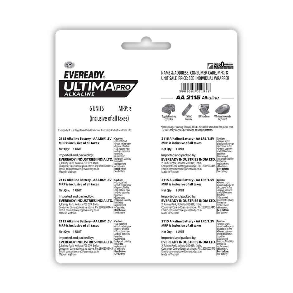 Eveready Ultima Pro Alkaline AA Battery | 800% Longer Lasting