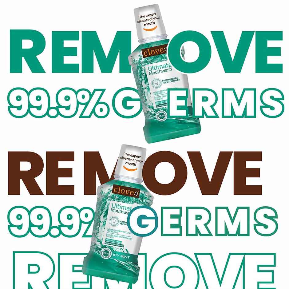 Clove Ultimate Mouthwash Antibacterial & Anti-Plaque Kills 99.9% Germs Fresh Icy Mint Flavour