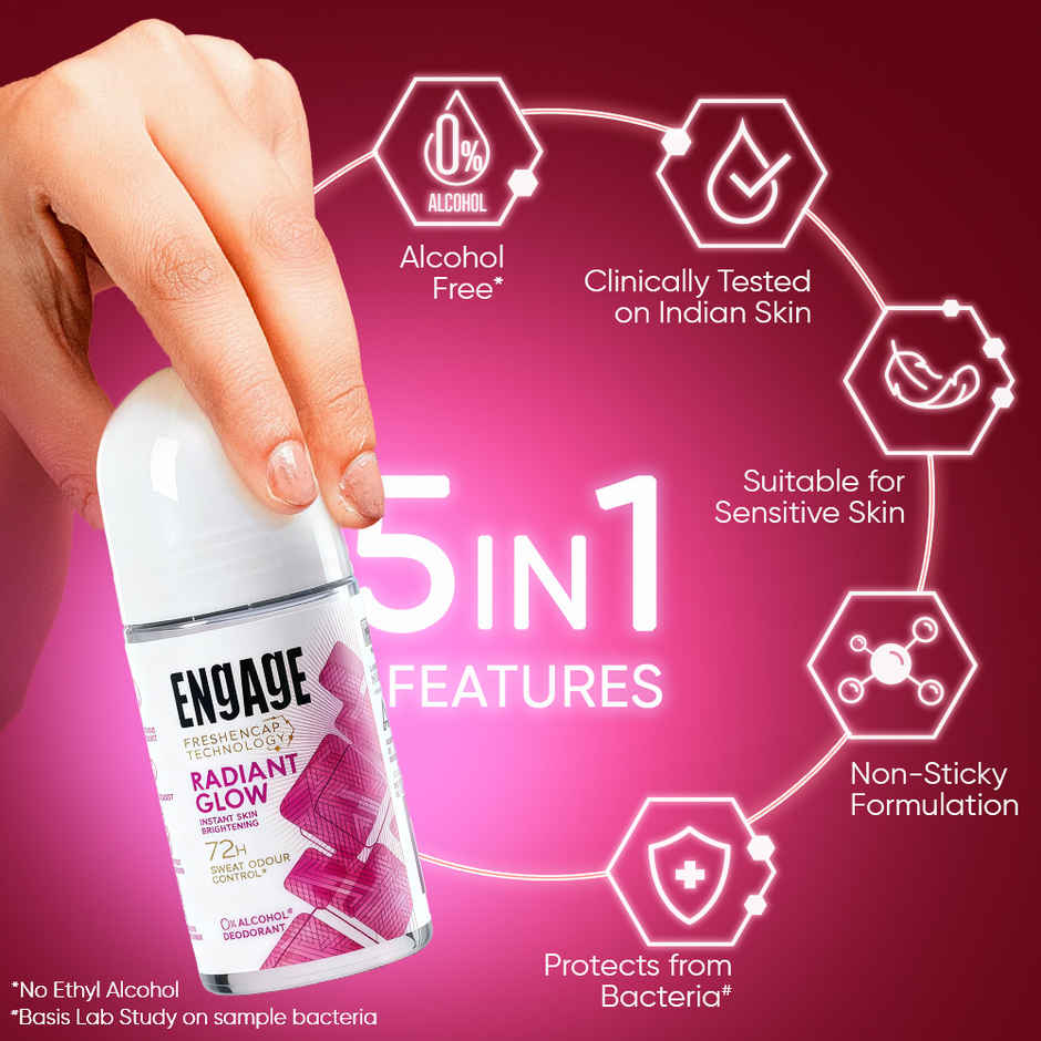 Engage Radiant Glow Underarm Roll-On Women | Instant Skin Brightening | 72hr Protection