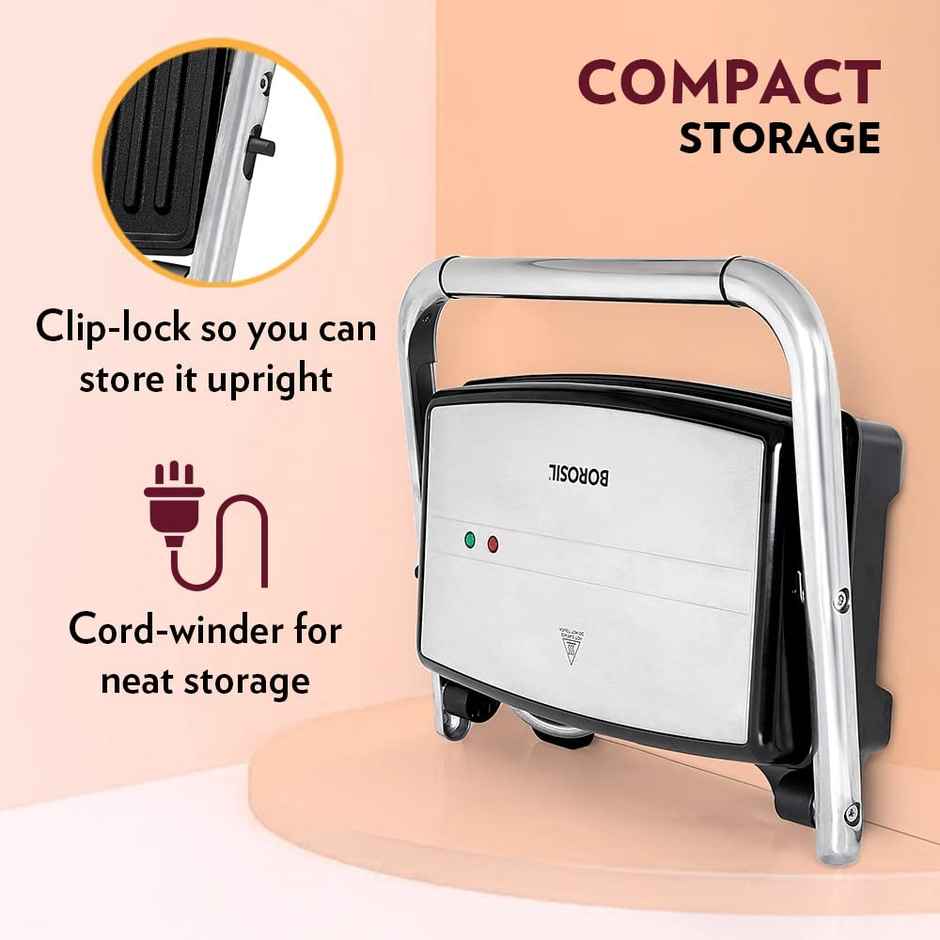 Borosil 1500W Jumbo Grill Sandwich Maker, Nonstick Coating Plates