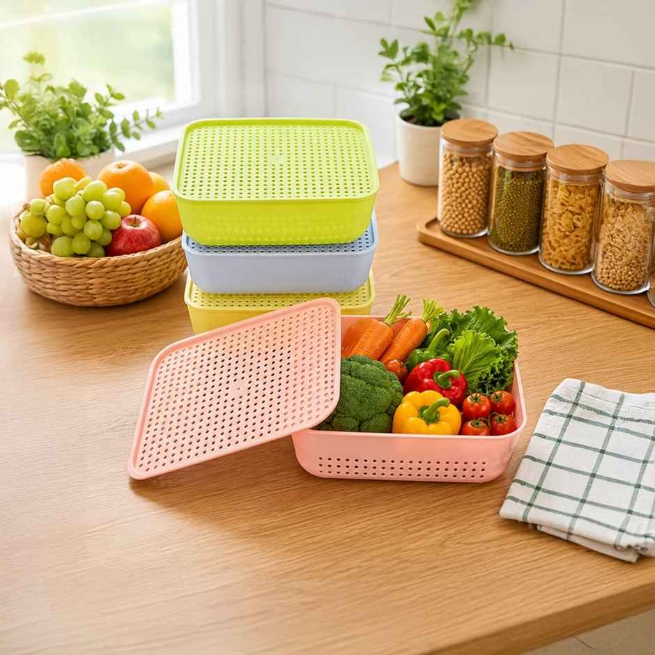 Zedak ABS Plastic Multipurpose Basket with Lid | Multicolour