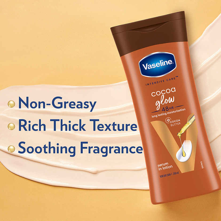 Vaseline Cocoa Glow Serum In Lotion, 100% Pure Cocoa & Shea Butter for Glowing & Soft Skin