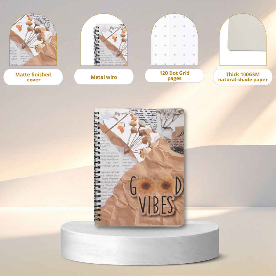 Papboo Dot Grid Spiral Wiro Notebook 120 Pages, 21 x 15 cm, 90 Gsm - Good Vibes