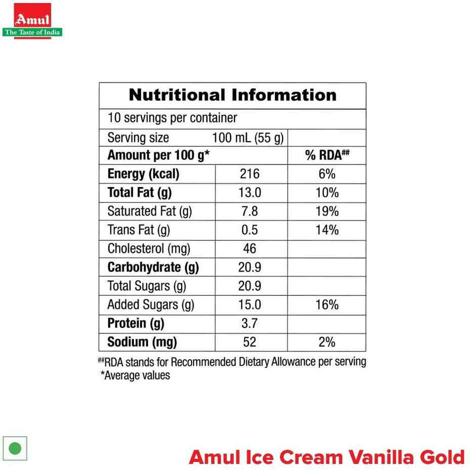 Amul Gold Vanilla Ice Cream Tub | Rich & Creamy Vanilla